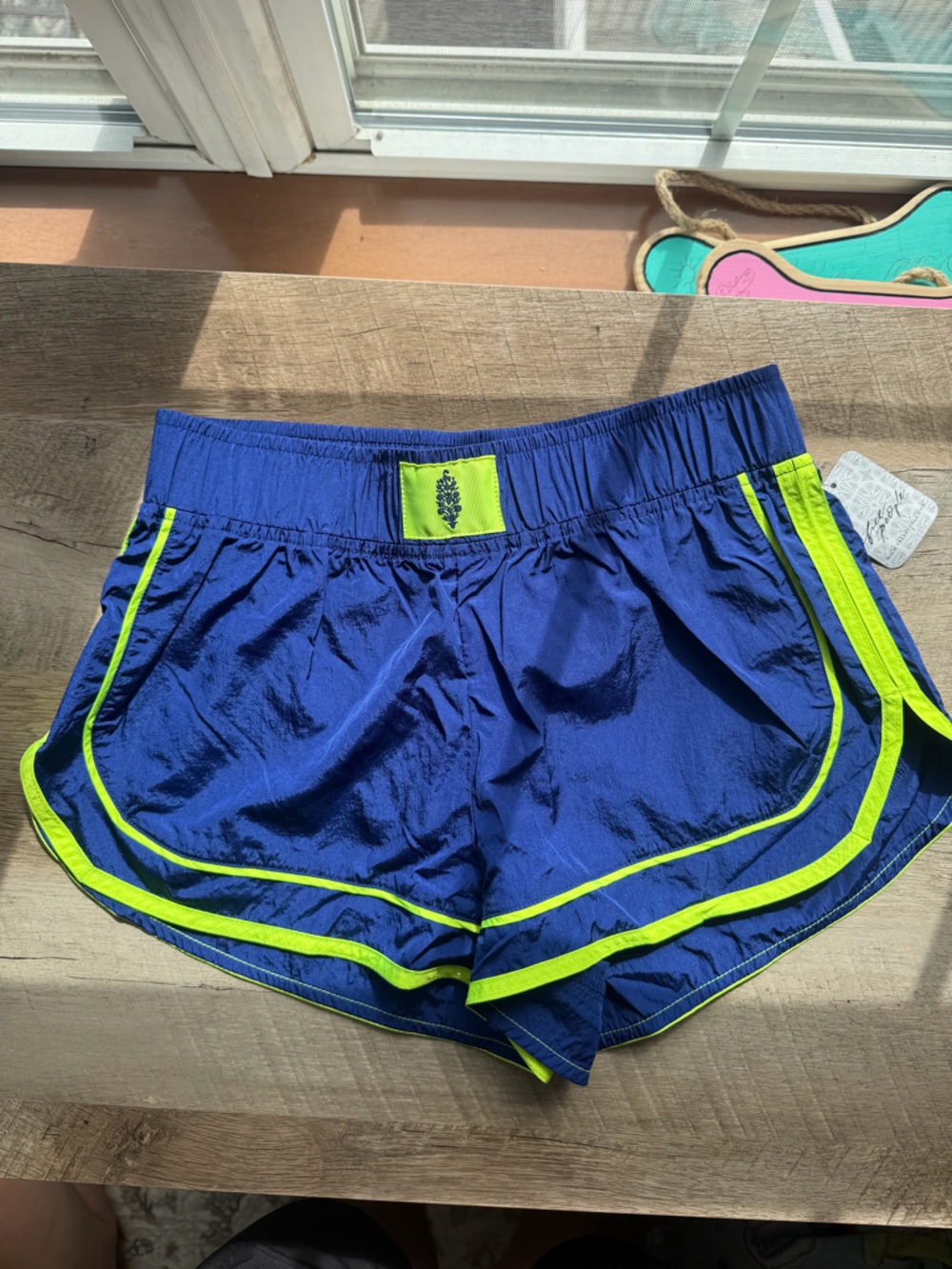 Free People Royal Blue Athletic Shorts with Neon Yellow Trim